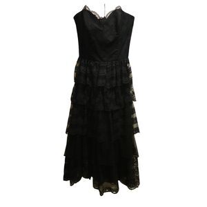 Vintage TD4 by Eletra Strapless Black Lace Midi Tea Lolita Dress Size 5/6 LBD